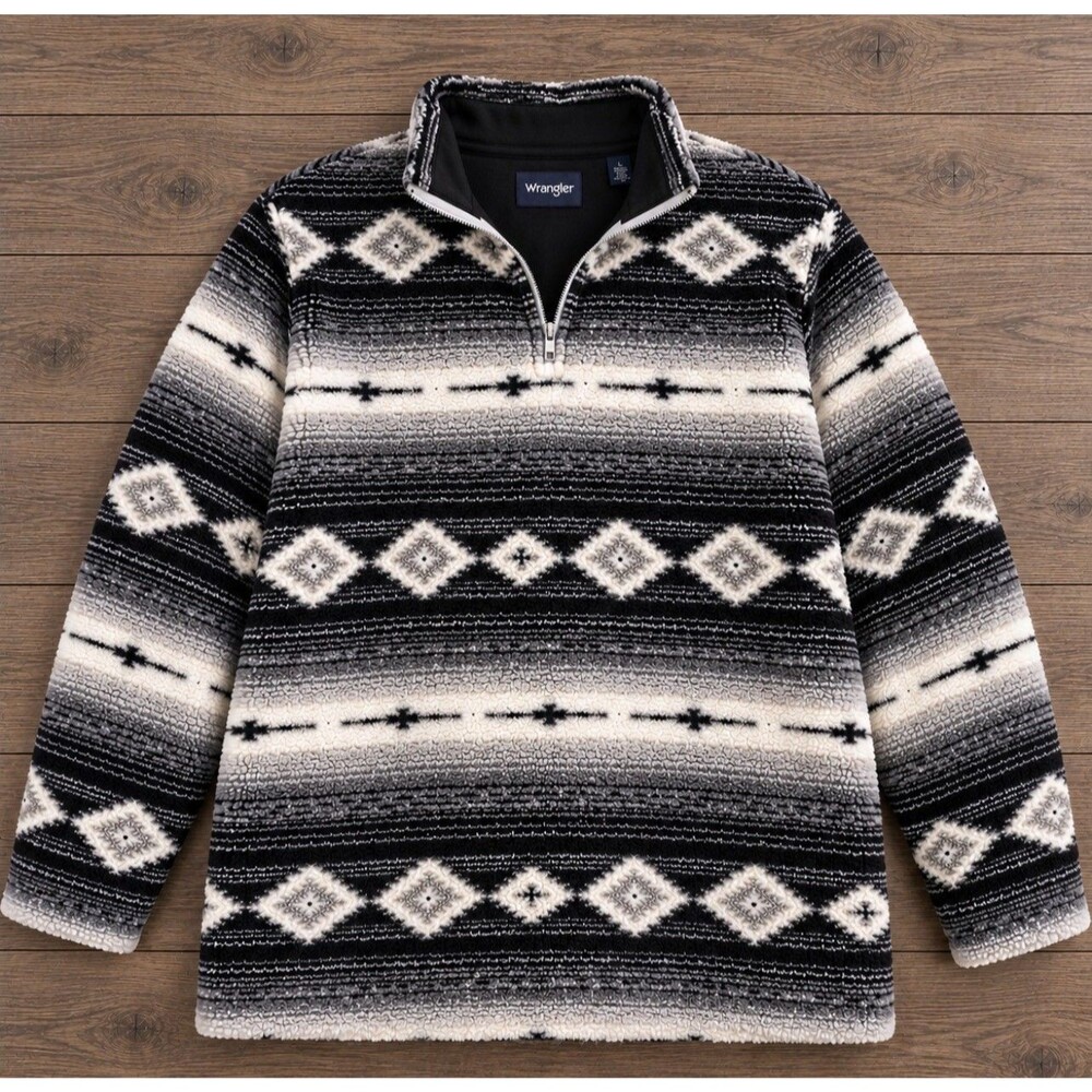 Vintage Wrangler Western Deep Pile Fleece Quarter Zip Pullover L Aztec Southwest